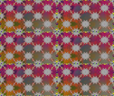 Çiçek buketleriyle klasik tarzda kusursuz desenler. Raster illüstrasyonu. Gri ve kahverengi renklerde.