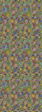 Modern çiçek arkaplanı. Moda baskıları için zarif bir şablon. Halk tarzı. Parlak renkli çiçekleri ve yeşil ve nötr renklerde yaprakları olan şaşırtıcı, pürüzsüz çiçek deseni..