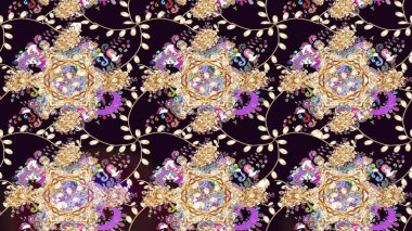 Raster düz çiçek çizim deseni. Hediye ambalaj kağıdı, tebrik kartları, posterler ve pankart tasarımı. Siyah renkte çiçekler.