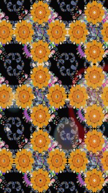 Güzel kumaş deseni. Düz Çiçek Elementleri Tasarımı. Raster Illustrasyon 'daki Çiçek Deseni' nin son moda çizimi. Renkli Yaz Teması çizim şablonu.