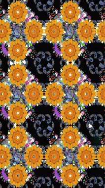 Soyut çiçek çizim kalıbı arka planı. Raster illüstrasyonu. Küçük çiçekteki sevimli çiçek deseni. Siyah renklerde. Raster deseni.