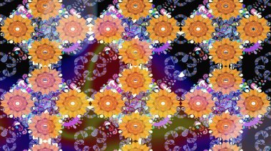 Çiçek desenli raster, turuncu çizgi grafik desenli soyut raster arkaplan. Modern stil dokusu.