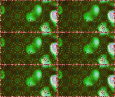 Düz Çiçek Elementleri Tasarımı. Kusursuz Renksiz Bahar Temalı Kusursuz Arkaplan. Sevimli çiçek raster deseni. Yeşil ve kahverengi renkte çiçekler.