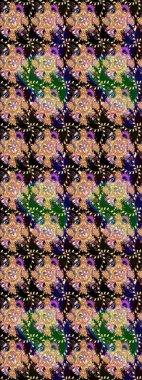 Siyah renkli etnik çiçeklerle süslenmiş zarif bir eskiz şekli. Asya Tekstil 'inde Raster Çiçek İllüstrasyonu.