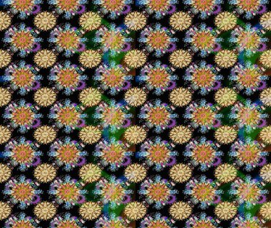 Kumaş desenli papatya çiçeği detayı. Siyah renkte çiçekler.