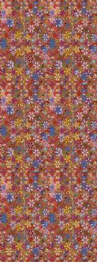 Nazik, narin çiçek arkaplanı. Çiçekli karalama şeklinde Raster çiçek deseni. Kahverengi ve kırmızı renkte çiçekler.