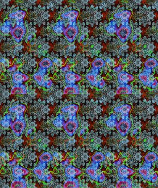 Çiçek süslemeli çizim deseni. Mavi renkli çiçekler. Raster illüstrasyonu.