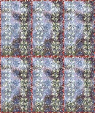 Renkli Yaz Temalı Kusursuz Arkaplan. Raster Illustrasyon 'da moda olmayan çiçek deseni. Düz Çiçek Elementleri Tasarımı. Gri ve nötr renkte çiçekler.