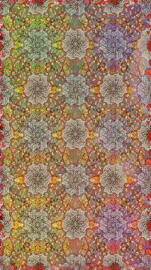 Raster. Kahverengi renkte güzel çiçekler, suluboya desenli, duvar kağıdı, kart ya da kumaş için fayanslı desenler..