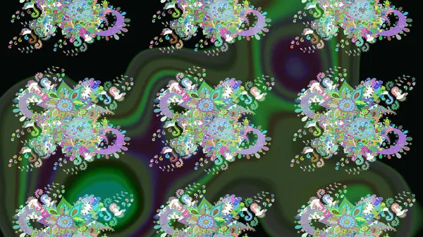 Suluboya tarzında yeşil renkte. Küçük çiçekli yay deseni çiz. Raster illüstrasyonu.