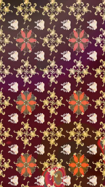 Kahverengi ve mor renkte zarif çiçekli suluboya. Düz Çiçek Elementleri Tasarımı. Raster illüstrasyonu. Renkli Bahar Teması çizim şablonu.