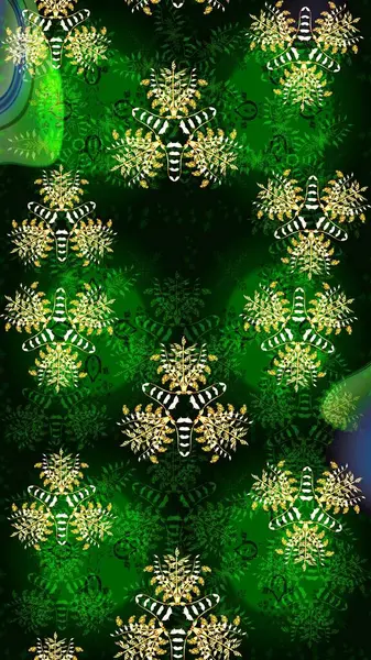 Yeşil ve mavi renkte çiçekler. Raster illüstrasyonunda çiçek deseni çizimi.