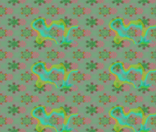 Raster illüstrasyonundaki çiçek desenli çizim. Yeşil renkte çiçekler.