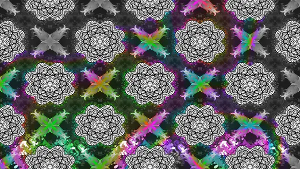 Süslü kumaş deseni. Düz Çiçek Elementleri Tasarımı. Raster illüstrasyonundaki çiçek desenli çizim. Renkli Bahar Teması çizim şablonu.