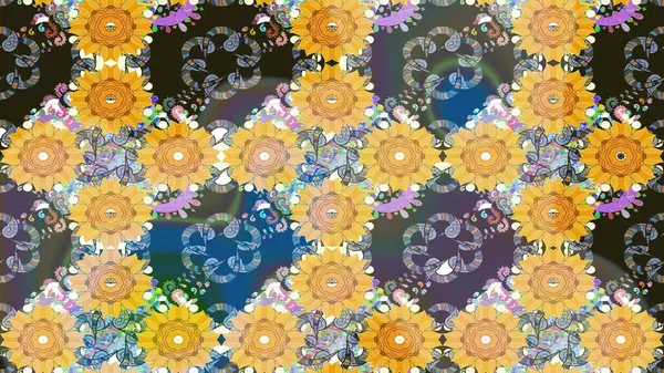 Raster çiçek izi. Çiçek sarısı çizim şekli. Klasik taslak çizimi.