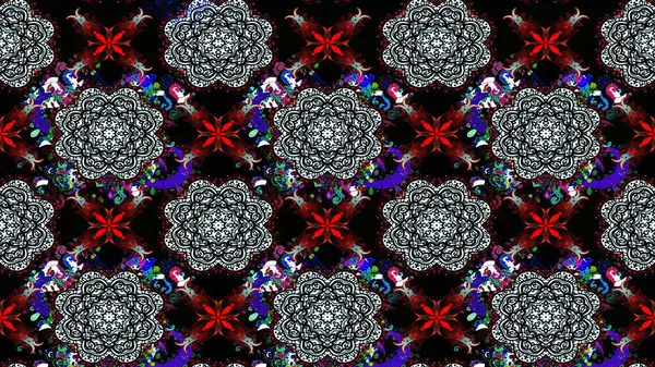 Siyah renklerde. Hint süsü. Renkli süs kenarı. Çizim kalıbı. Çiçek duvar kağıdı. Raster illüstrasyonu.