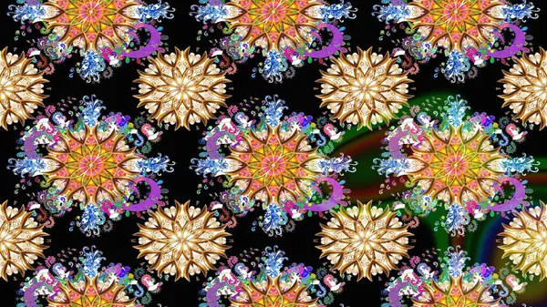 Raster illüstrasyonu. Patlayan çiçekler soyut olarak yerleştirilmiş. Yumuşak, bahar çiçekleri siyah renklerde. Raster deseni.