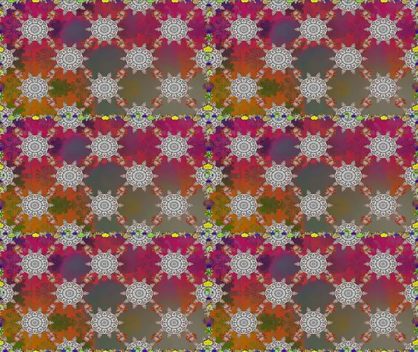 Çiçek buketleriyle klasik tarzda kusursuz desenler. Raster illüstrasyonu. Gri ve kahverengi renklerde.