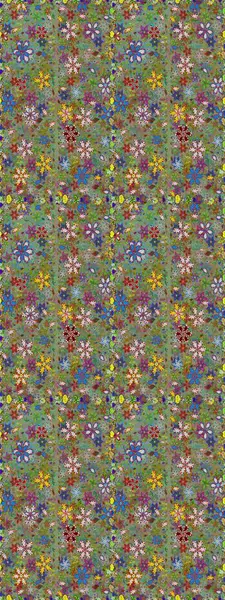 Modern çiçek arkaplanı. Moda baskıları için zarif bir şablon. Halk tarzı. Parlak renkli çiçekleri ve yeşil ve nötr renklerde yaprakları olan şaşırtıcı, pürüzsüz çiçek deseni..