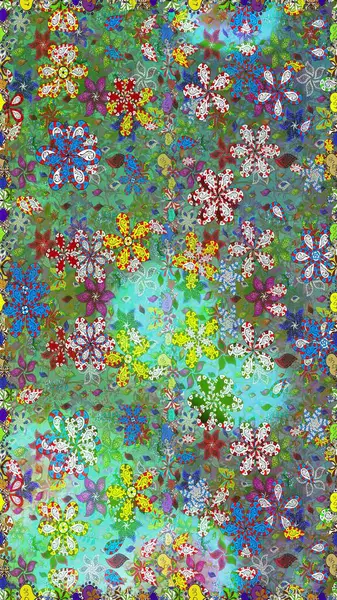 Raster illüstrasyonu. Yeşil renklerde. 3D çiçekler, pürüzsüz.