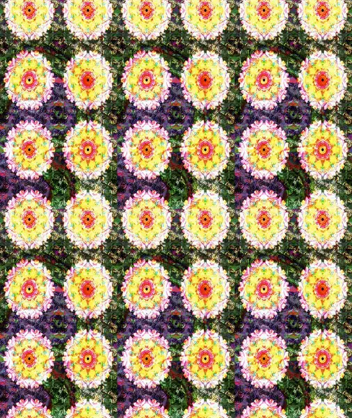 Düz Çiçek Elementleri Tasarım Raster illüstrasyonu. Çiçek desenli eskiz. Renkli Bahar Teması eskiz kalıbı. Sarı renkte çiçekler.