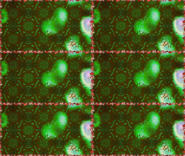 Düz Çiçek Elementleri Tasarımı. Kusursuz Renksiz Bahar Temalı Kusursuz Arkaplan. Sevimli çiçek raster deseni. Yeşil ve kahverengi renkte çiçekler.