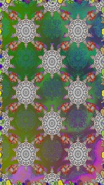 Çiçekli, kusursuz bir arkaplan. Renkli Bahar Temalı Kusursuz Arkaplan. Çocuk stili. Düz Çiçek Elementleri Tasarımı.