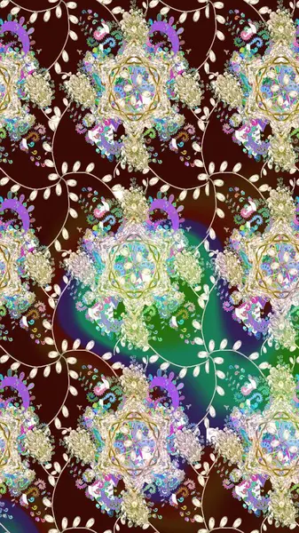 Raster deseni. Kahverengi renklerde bahar çiçekleri. Patlayan çiçekler soyut olarak yerleştirilmiş. Raster illüstrasyonu.