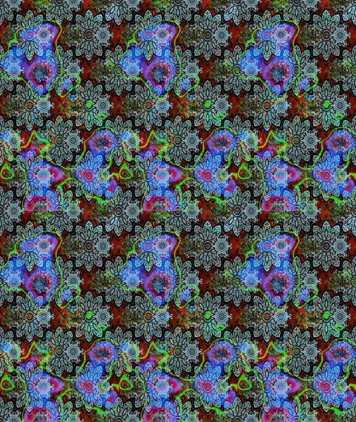 Çiçek süslemeli çizim deseni. Mavi renkli çiçekler. Raster illüstrasyonu.