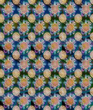 Çiçek desenli çizim. Raster illüstrasyonu. Asya tekstil tarzında. Mavi renkli çiçekler. Renkli Bahar Teması eskiz kalıbı. Düz Çiçek Elementleri Tasarımı.