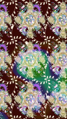 Raster deseni. Kahverengi renklerde bahar çiçekleri. Patlayan çiçekler soyut olarak yerleştirilmiş. Raster illüstrasyonu.