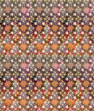 Kahverengi renkli Asya tekstili. Raster illüstrasyonu. Suluboya çiçekli çiçek deseni.