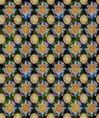 Çiçeksel fantezi tasarımı ve parlak bir arka plan çizimi. Renkli Bahar Teması eskiz kalıbı. Düz Çiçek Elementleri Tasarımı.