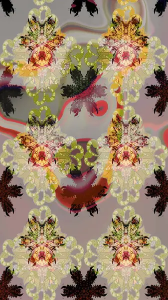 Raster illüstrasyonu. Bej ve gri renkli çiçekler. Tropikal çizim çiçek deseni.