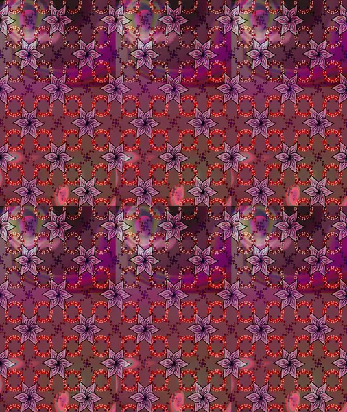 Raster illüstrasyonu. Kusursuz dekoratif arka plan, çiçek mandala. Çiçek. Kahverengi ve mor renklerde.