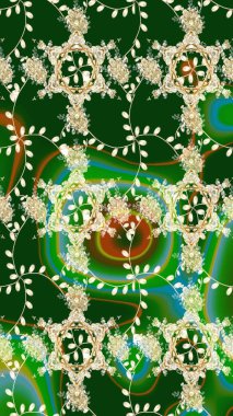 Yeşil renkli çiçekler. Raster illüstrasyonunda çiçek deseni çizimi.