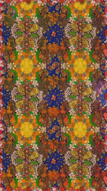 Raster illüstrasyonu. Kahverengi renkli güzel bir tekstil. Suluboya çiçekli çiçek deseni.