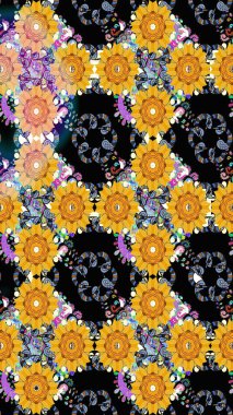 Raster düz çiçek çizim deseni. Siyah renkli çiçekler. Tasarım hediye paketi, tebrik kartları, posterler ve afiş tasarımı.