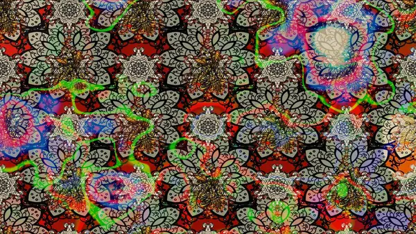 Raster illüstrasyonu. Gri renkli çiçekler. Asya tekstil tarzında. Çiçek desenli çizim. Raster illüstrasyonu.