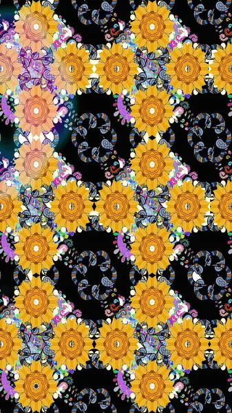 Raster düz çiçek çizim deseni. Siyah renkli çiçekler. Tasarım hediye paketi, tebrik kartları, posterler ve afiş tasarımı.