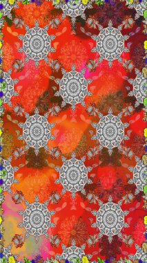 Küçük çiçekteki sevimli çiçek deseni. Turuncu ve gri renkte çiçekler.