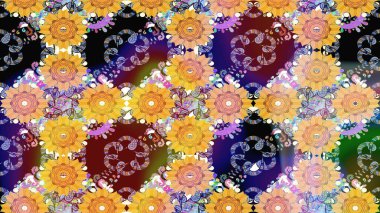 Modern, sarı raster arka plan duvar kâğıdı illüstrasyonu, klasik çizgili, desenli desenli çiçekler, çiçekli süsler. Çiçekli el çizimi çizimi deseni.