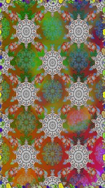 Renkli Bahar Temalı Kusursuz Arkaplan. Düz Çiçek Elementleri Tasarımı. Kahverengi renkli çiçekler. Çiçekle kusursuz desen.