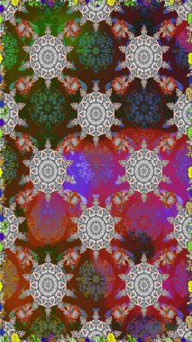 Şirin çiçek elementleri. Renkli Bahar Temalı Kusursuz Arkaplan. Düz Çiçek Elementleri Tasarımı. Kusursuz desenli, modaya uygun kumaş deseni. Raster illüstrasyonu.