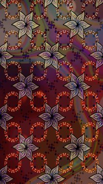 Raster illüstrasyonu. Kahverengi ve mor renklerde. Çiçekli güzel suluboya desen.