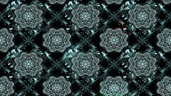 Raster illüstrasyonu. Çiçek desenli çizim. Siyah renklerde Asya tekstili.