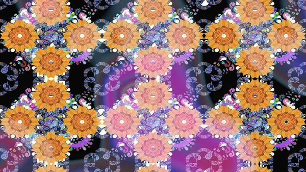 Çiçekli çiçek deseni, suluboya. Mor renkli çiçekler. Renkli Bahar Teması eskiz kalıbı. Raster illüstrasyonu. Düz Çiçek Elementleri Tasarımı.