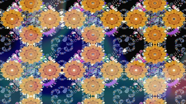 Mavi renkli çiçekler. Hediye ambalaj kağıdı, tebrik kartları, posterler ve pankart tasarımı. Raster düz çiçek çizim deseni.