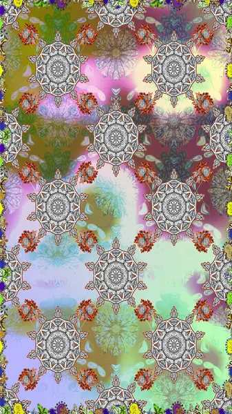 Raster illüstrasyonu. El çizimi. Çiçekli, yapraklı, çiçeksiz çiçek desenli..