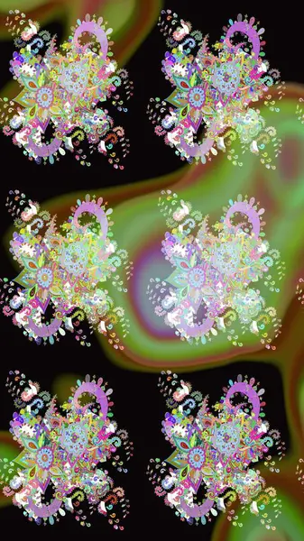 Siyah renkli etnik çiçeklerle süslenmiş zarif bir eskiz şekli. Raster Çiçek İllüstrasyon Şirin Tekstil.